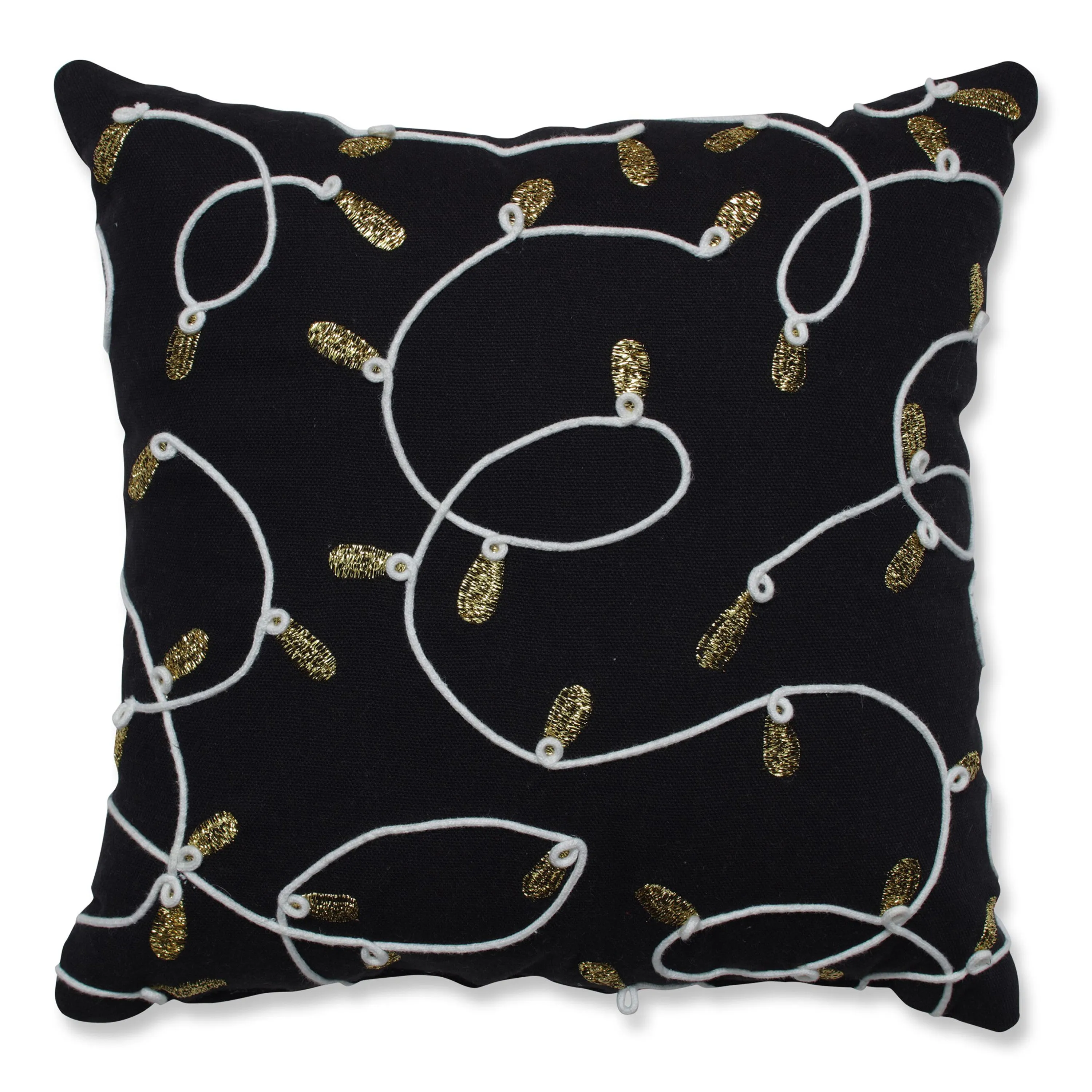 Indoor Christmas String of Lights Black 16.5-inch Throw Pillow