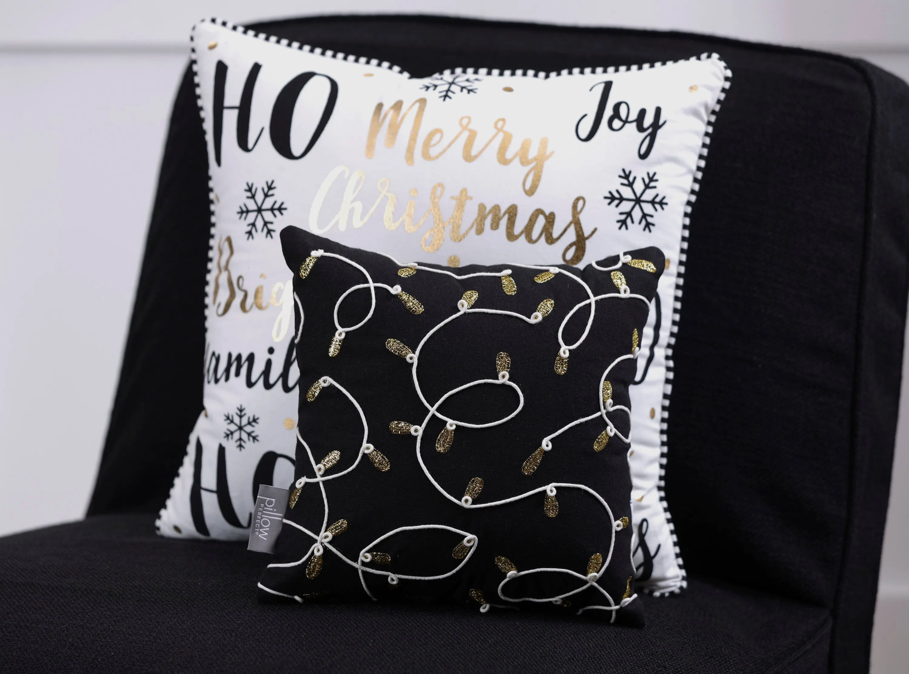 Indoor Christmas String of Lights Black 16.5-inch Throw Pillow