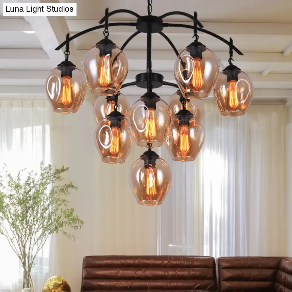 Industrial Amber Bubble Pendant Chandelier with Dimpled Glass Shades - Stylish Ceiling Fixture for Living Room