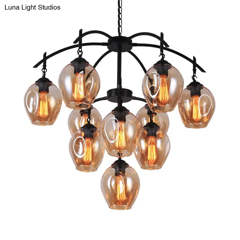 Industrial Amber Bubble Pendant Chandelier with Dimpled Glass Shades - Stylish Ceiling Fixture for Living Room