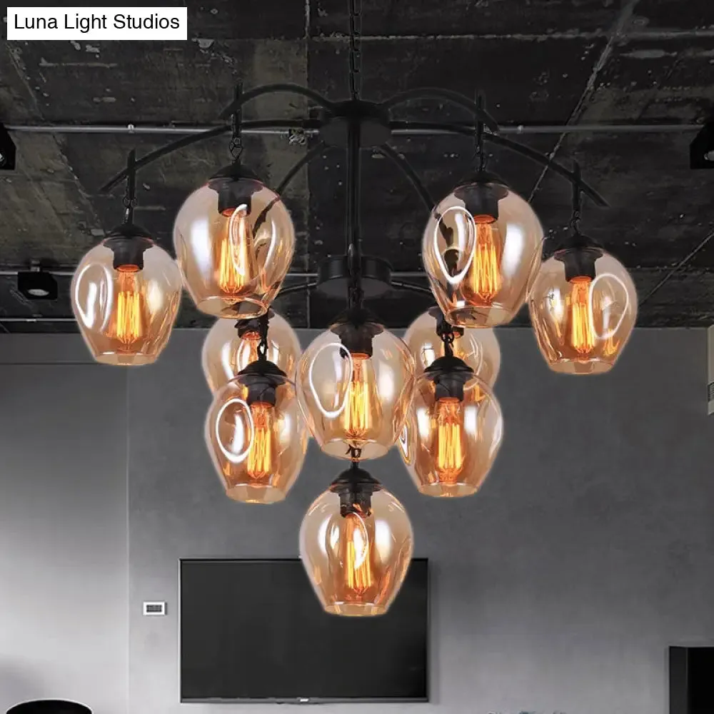 Industrial Amber Bubble Pendant Chandelier with Dimpled Glass Shades - Stylish Ceiling Fixture for Living Room