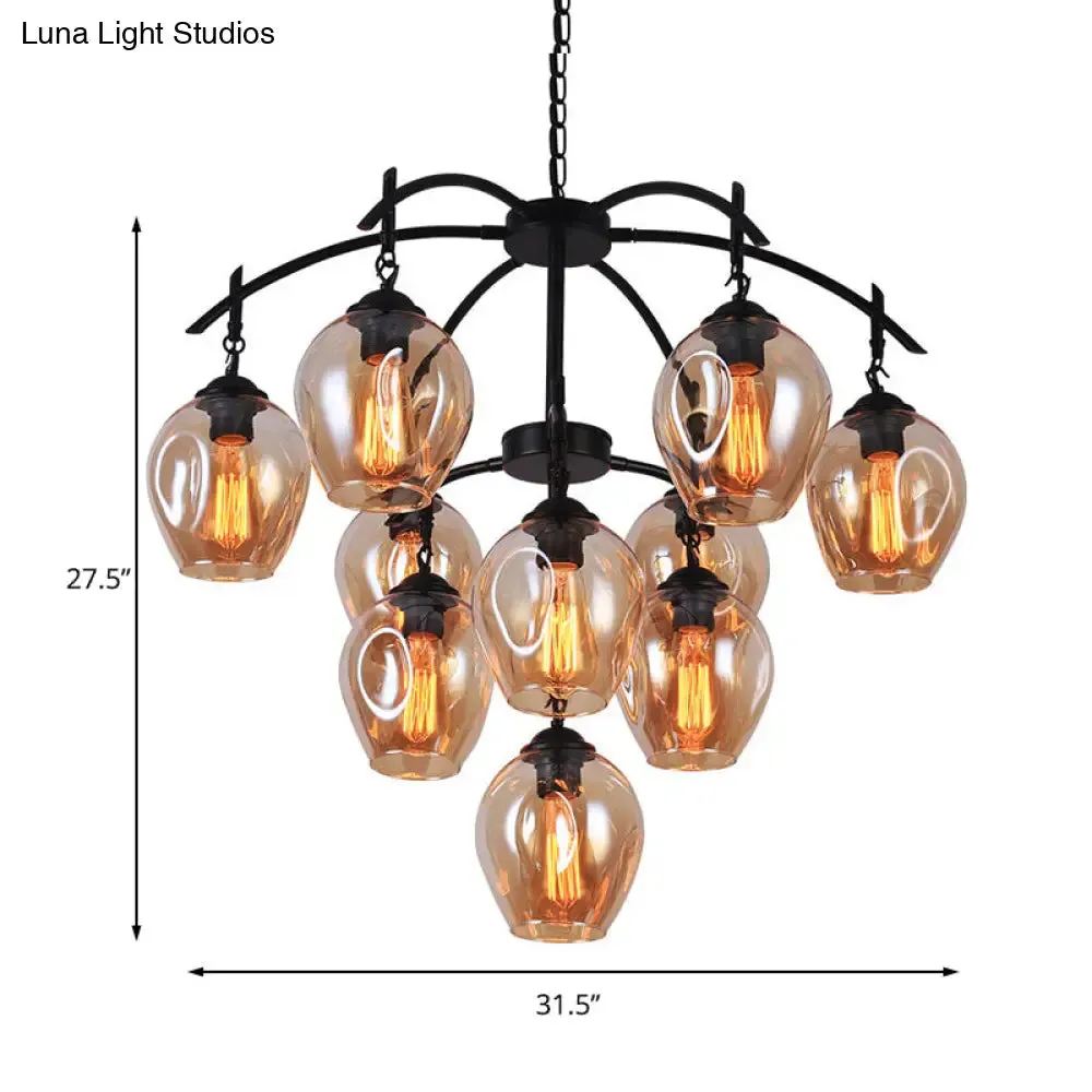 Industrial Amber Bubble Pendant Chandelier with Dimpled Glass Shades - Stylish Ceiling Fixture for Living Room