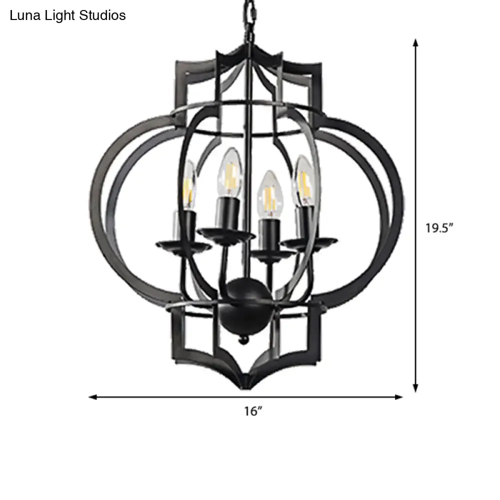 Industrial Black Chandelier Pendant Light with Metal Candle Shade - 4-Bulb Ceiling Lamp for Dining Room