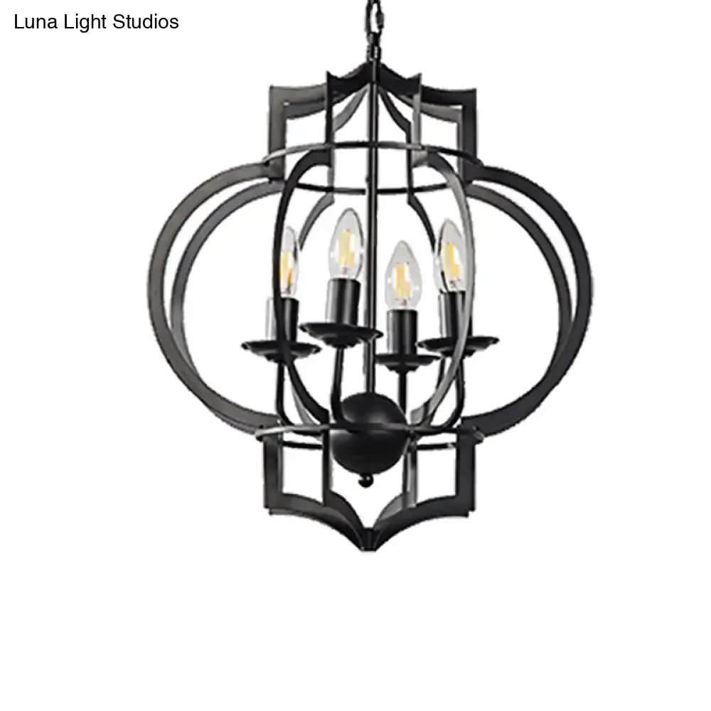 Industrial Black Chandelier Pendant Light with Metal Candle Shade - 4-Bulb Ceiling Lamp for Dining Room