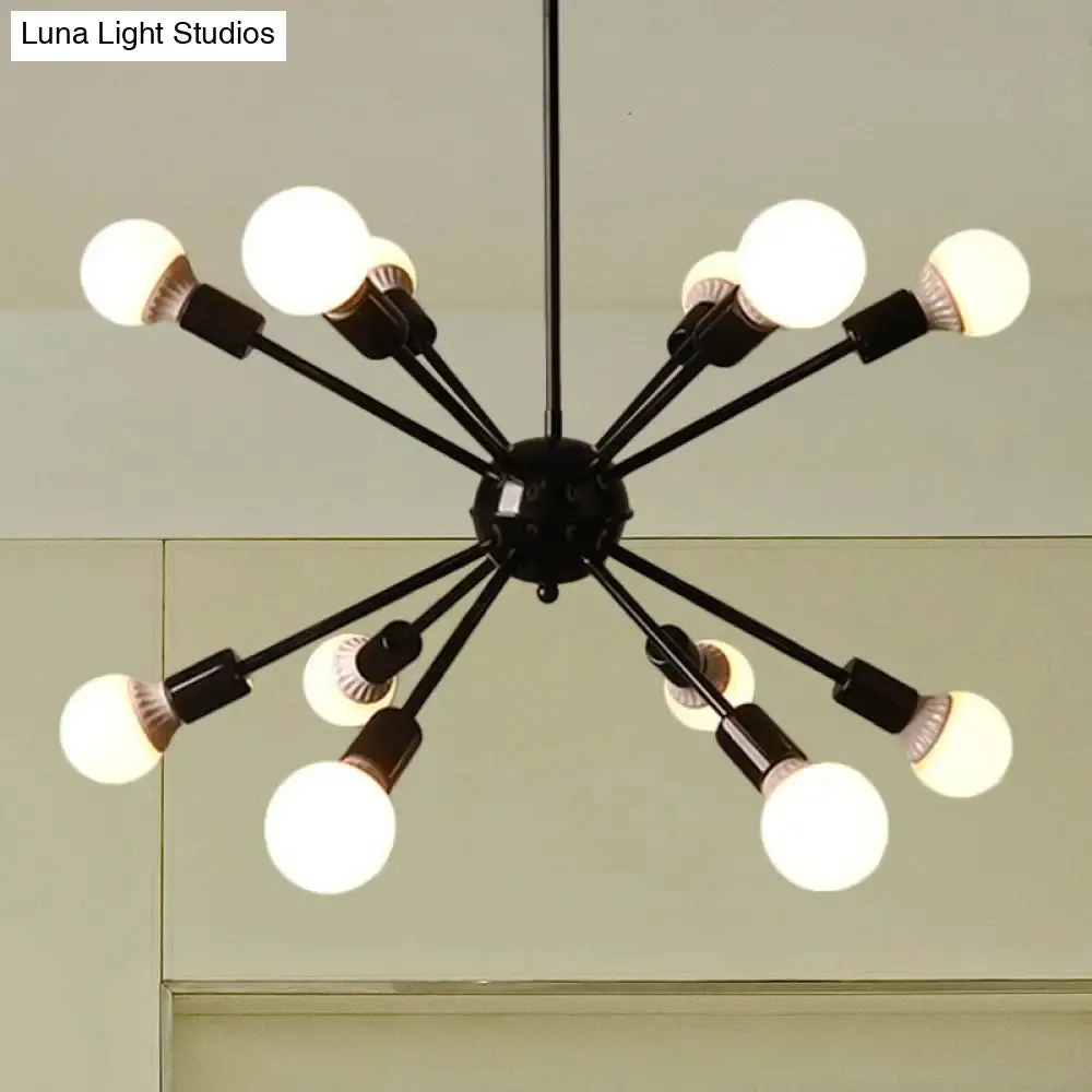 Industrial Black Starburst Chandelier Lighting - 12 Bulbs, Adjustable Cord - Ideal for Restaurants