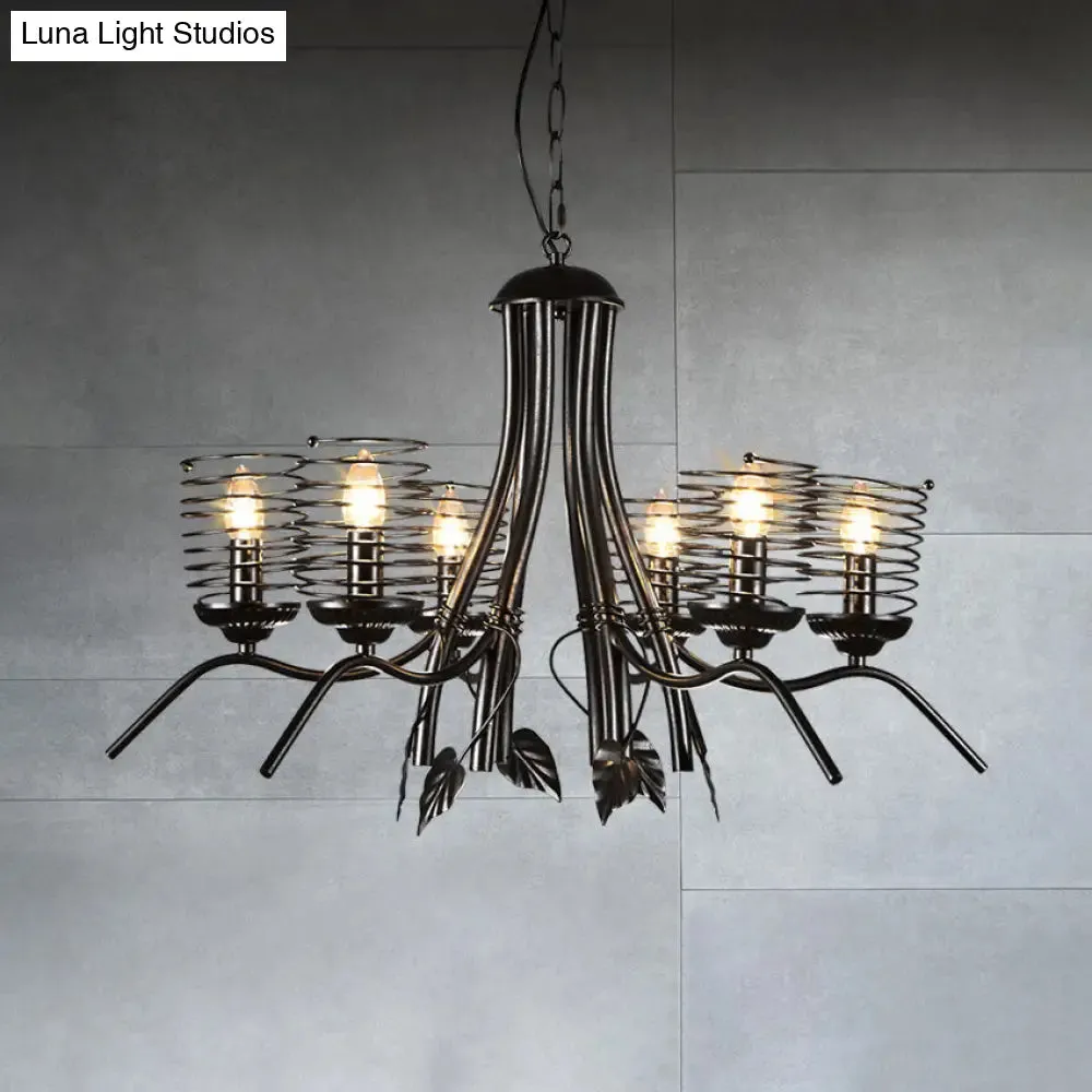 Industrial Loft 6-Bulb Black Wire Frame Chandelier Pendant Lamp