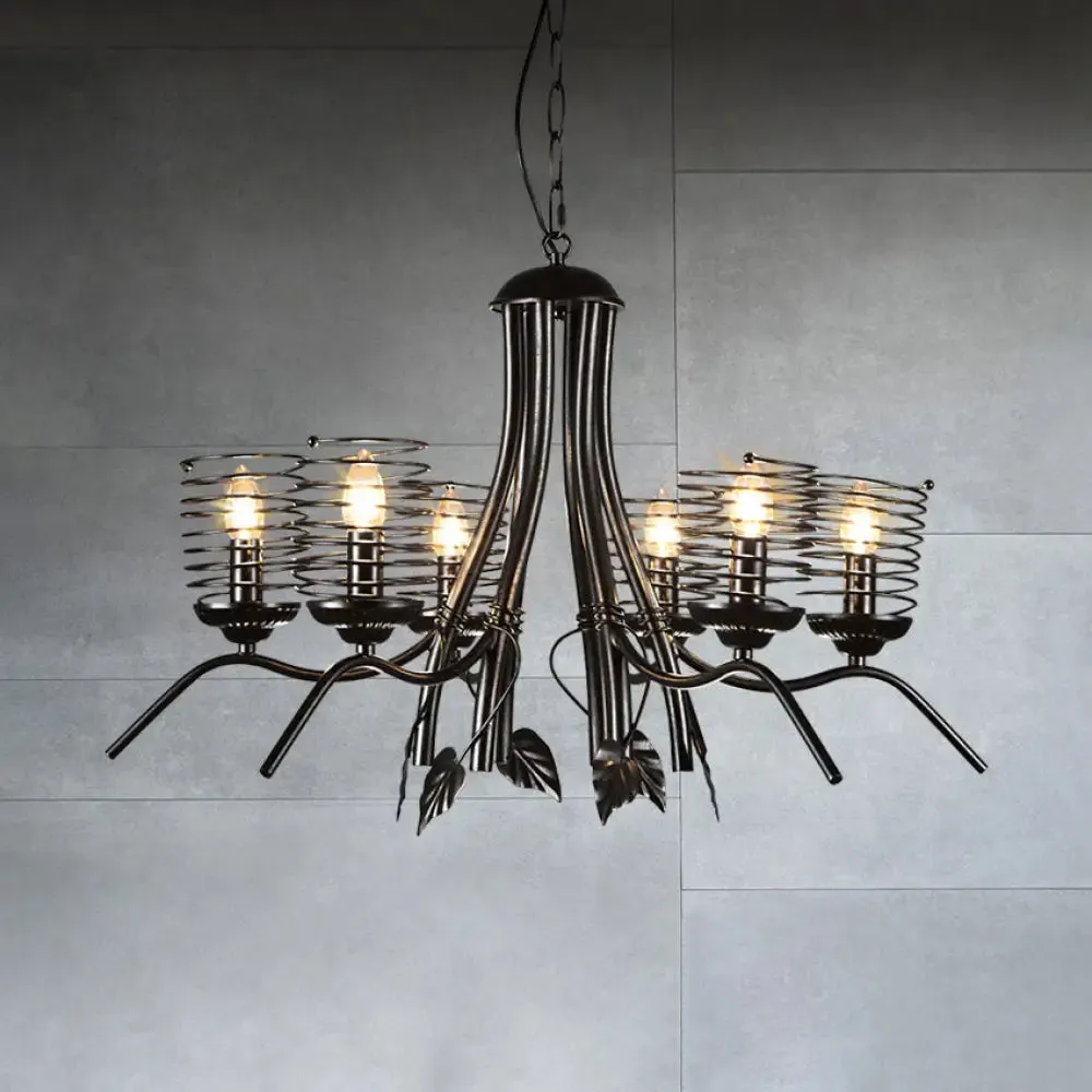 Industrial Loft 6-Bulb Black Wire Frame Chandelier Pendant Lamp