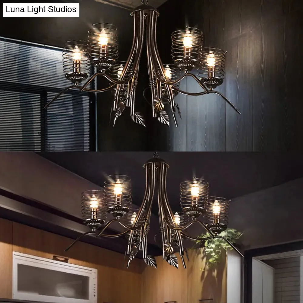 Industrial Loft 6-Bulb Black Wire Frame Chandelier Pendant Lamp