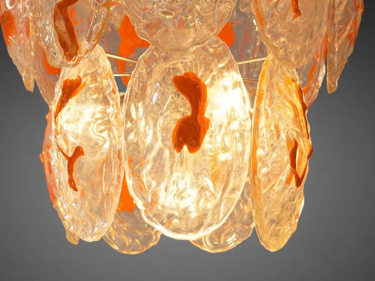 Italian Chandelier in Structured Glass with Orange Detailing