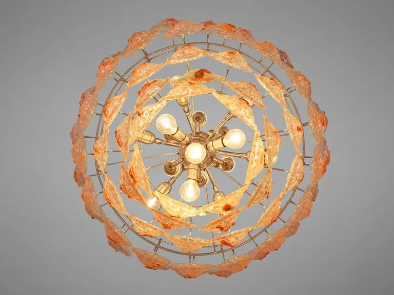 Italian Chandelier in Structured Glass with Orange Detailing