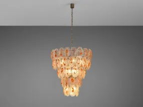 Italian Chandelier in Structured Glass with Orange Detailing