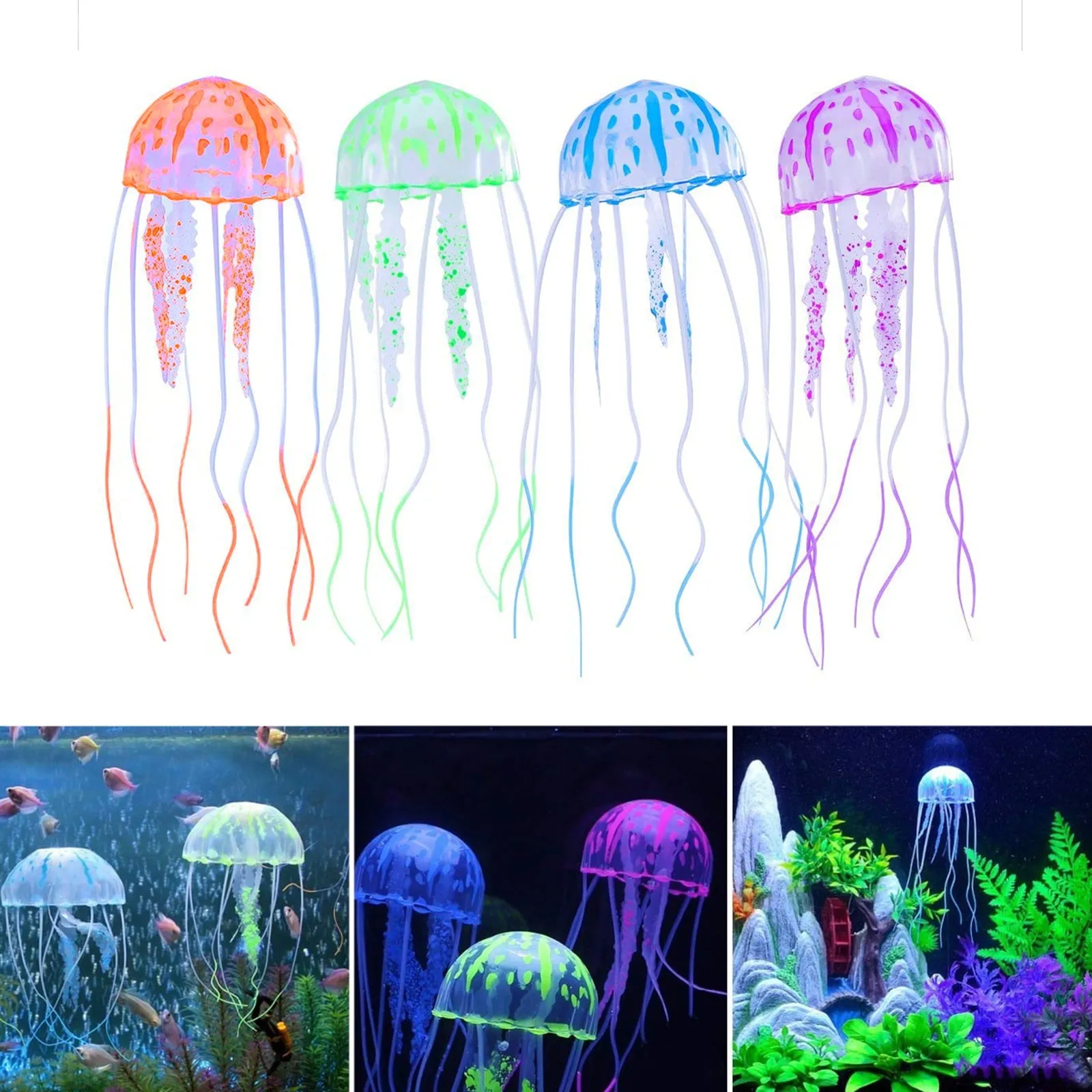 Jellyfish Aquarium Decorations, 4pcs Glowing