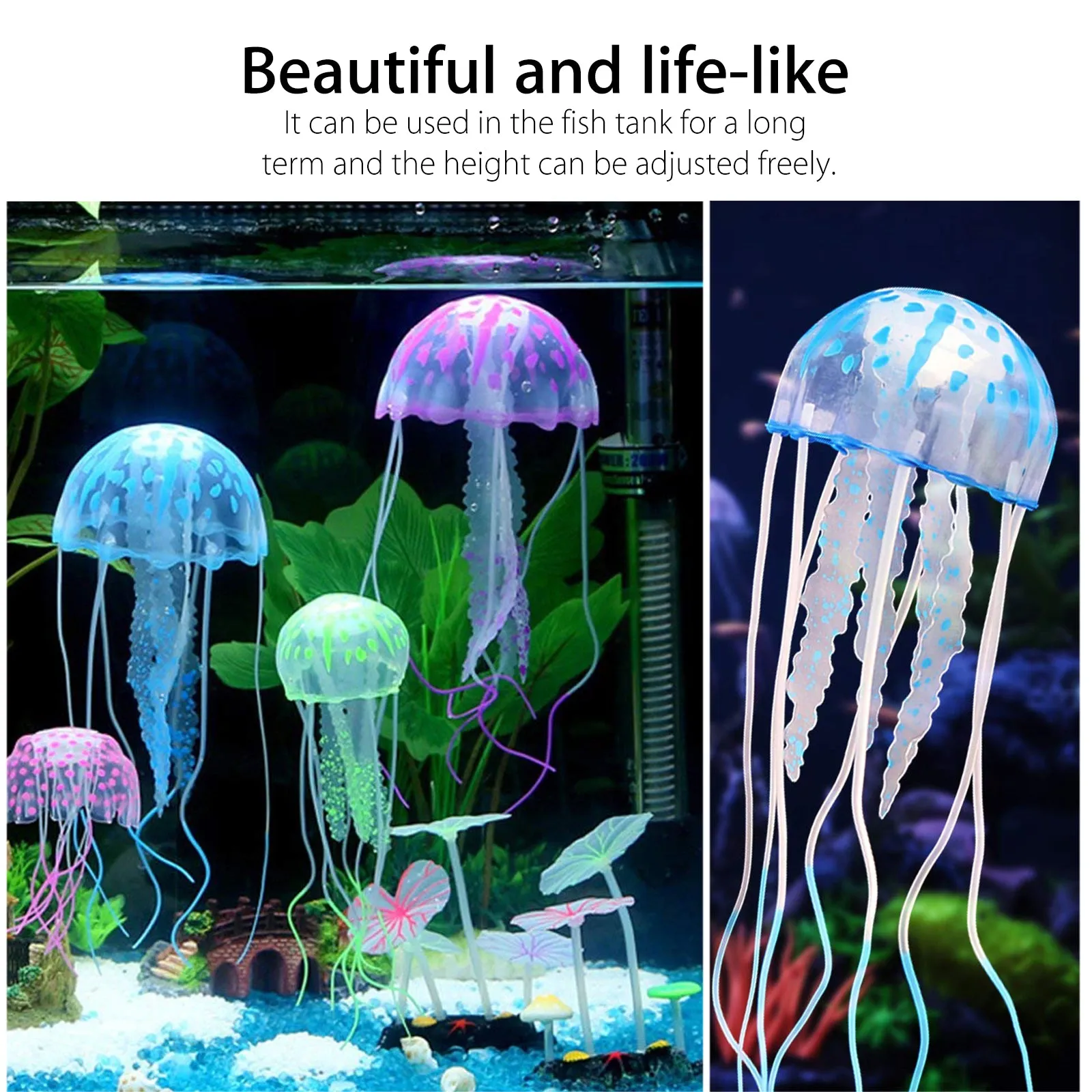 Jellyfish Aquarium Decorations, 4pcs Glowing