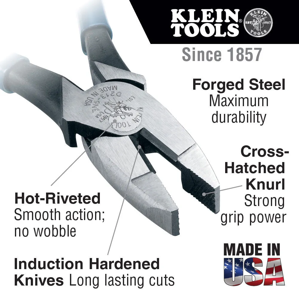 Klein Tools HD213-9NE Heavy Duty Lineman's Pliers, 9"