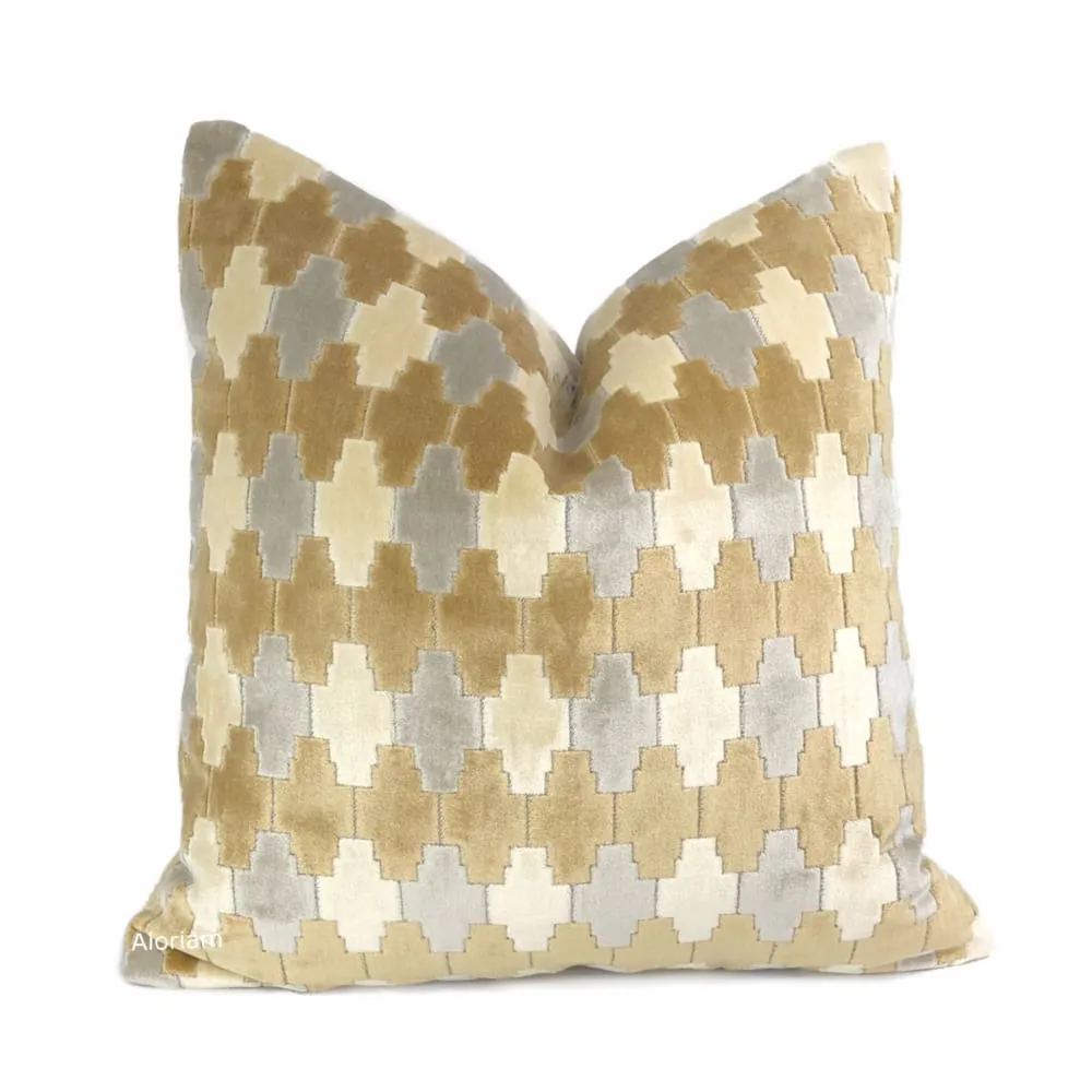 Kravet Kebir Sand Geometric Tile Velvet Pillow Cover