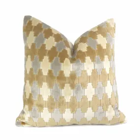 Kravet Kebir Sand Geometric Tile Velvet Pillow Cover