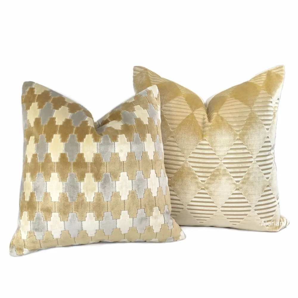 Kravet Kebir Sand Geometric Tile Velvet Pillow Cover