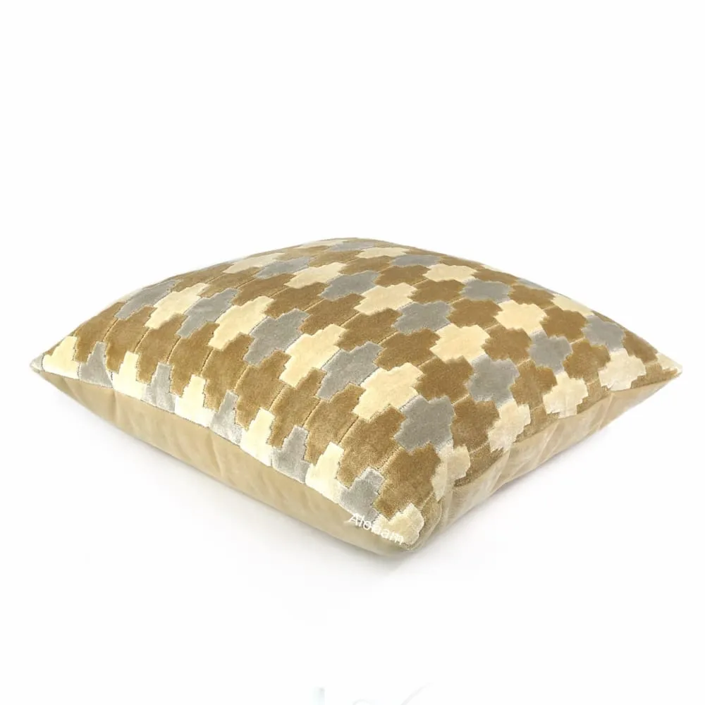 Kravet Kebir Sand Geometric Tile Velvet Pillow Cover