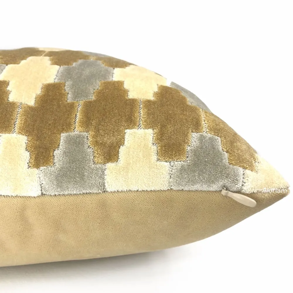 Kravet Kebir Sand Geometric Tile Velvet Pillow Cover