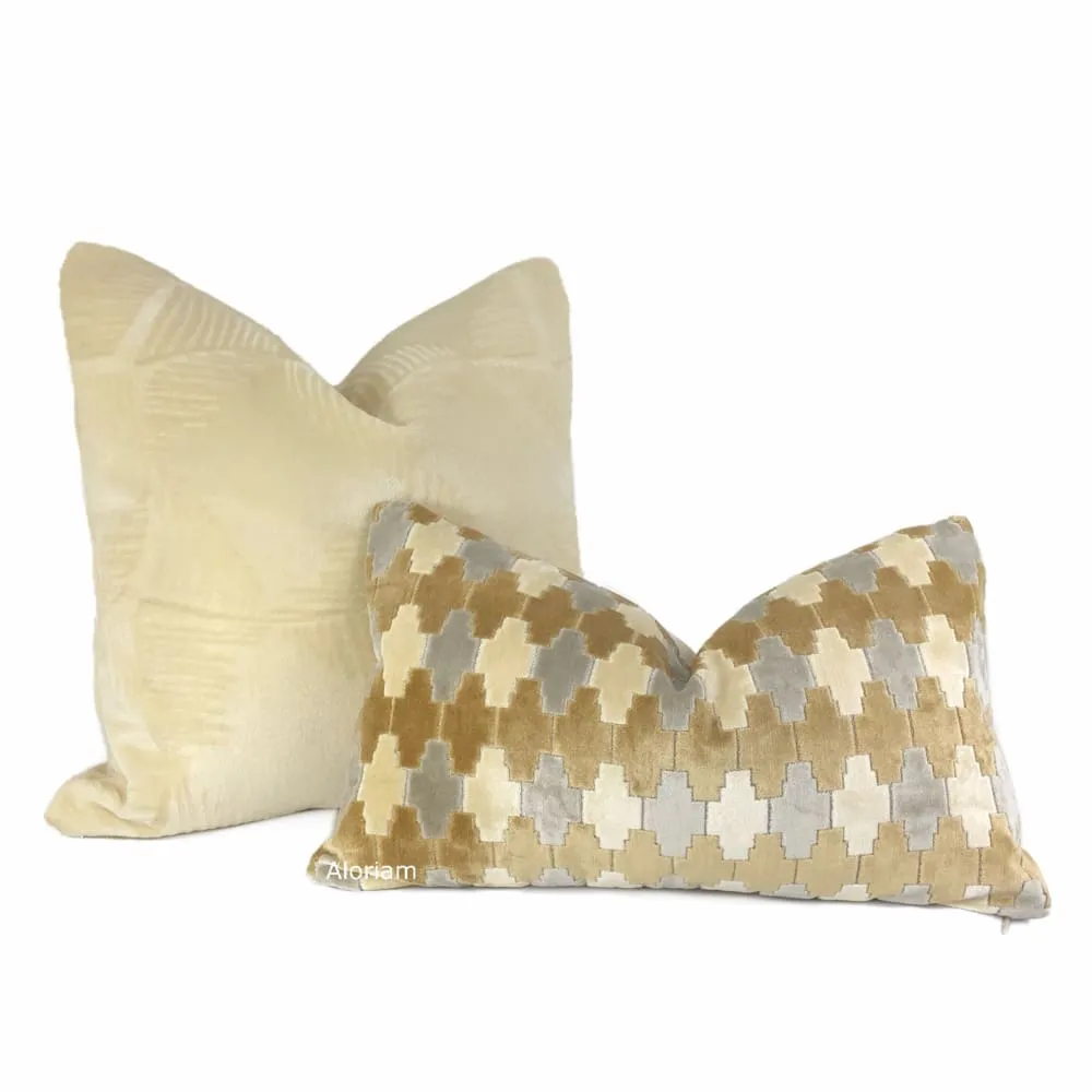 Kravet Kebir Sand Geometric Tile Velvet Pillow Cover