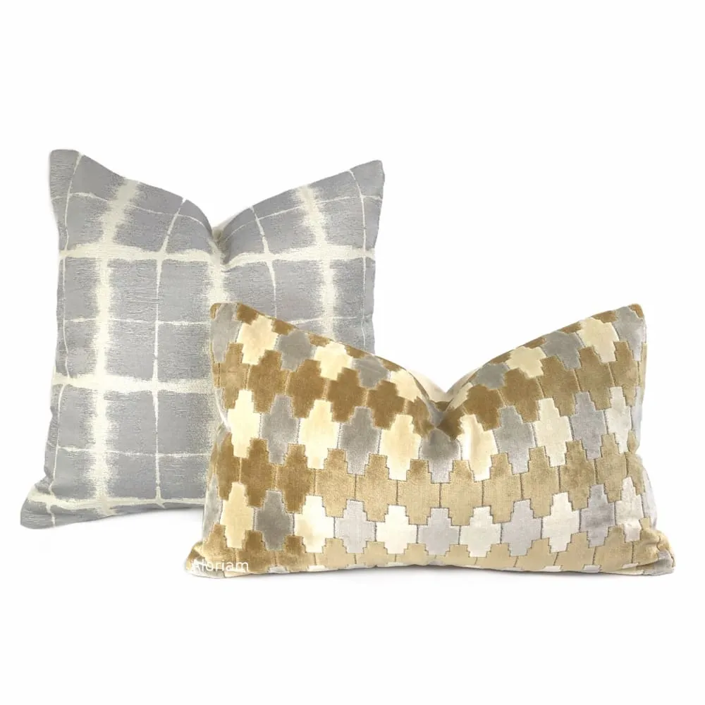 Kravet Kebir Sand Geometric Tile Velvet Pillow Cover