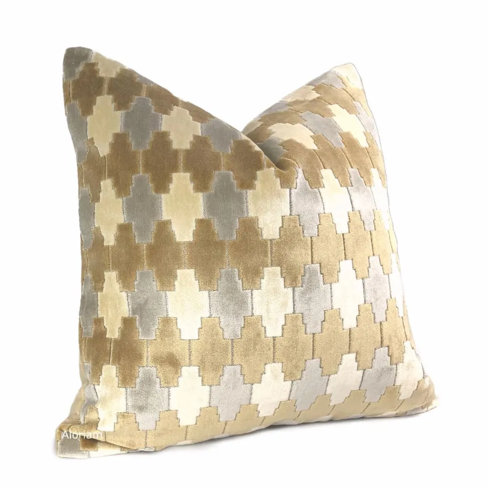 Kravet Kebir Sand Geometric Tile Velvet Pillow Cover