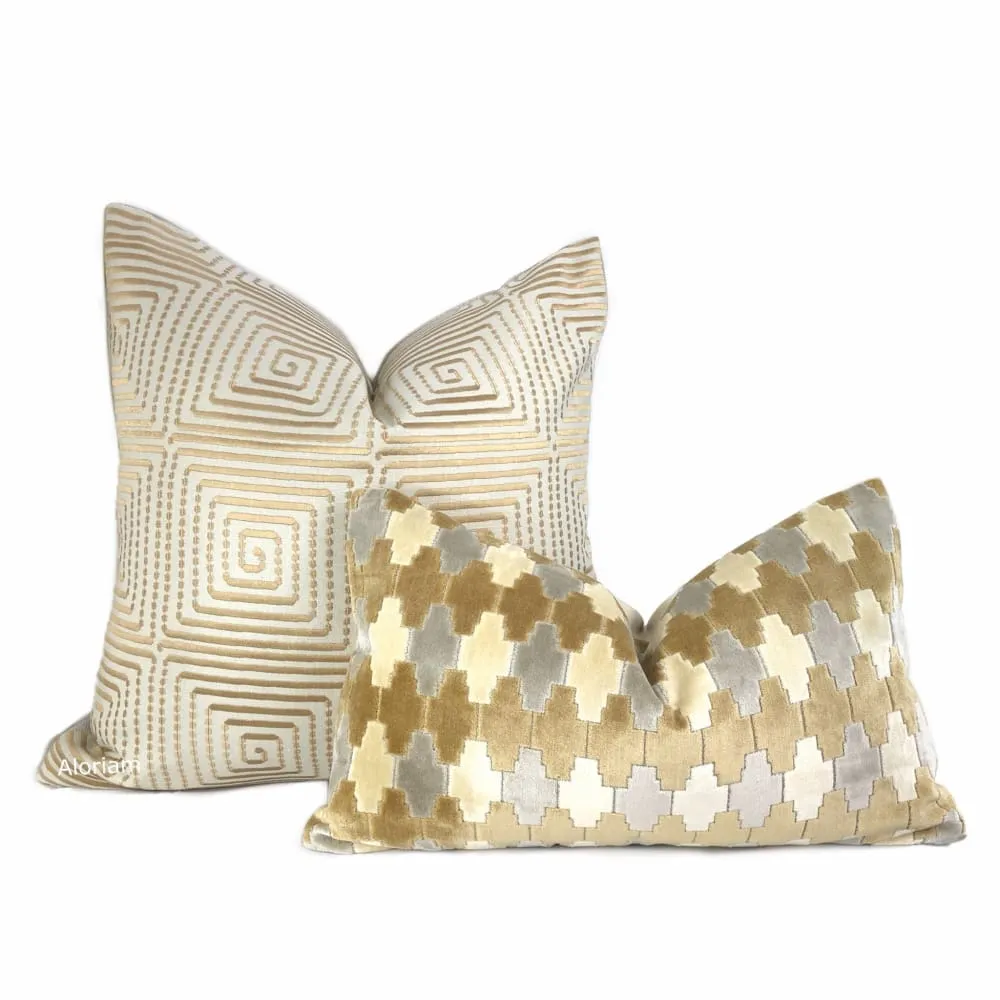 Kravet Kebir Sand Geometric Tile Velvet Pillow Cover