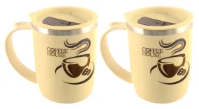 Kuber Industries Insulated BPA Free Plastic Coffee Mug with Lid, Pack of 2 (Coffee), Standard