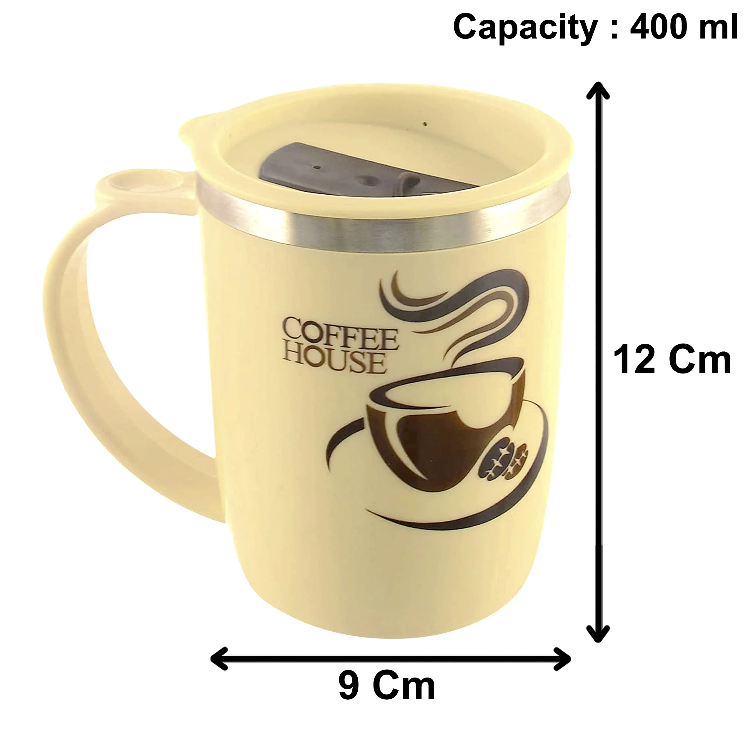 Kuber Industries Insulated BPA Free Plastic Coffee Mug with Lid, Pack of 2 (Coffee), Standard