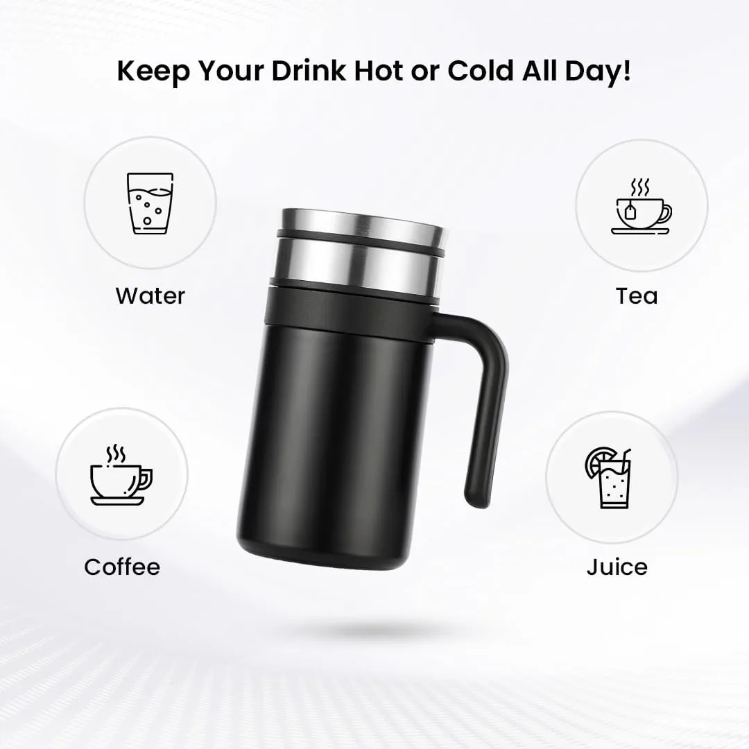 Kuber industries Stainless Steel Vacuum Insulated Travel Mug with Lid 420 ML-Pack of 4 (Black)