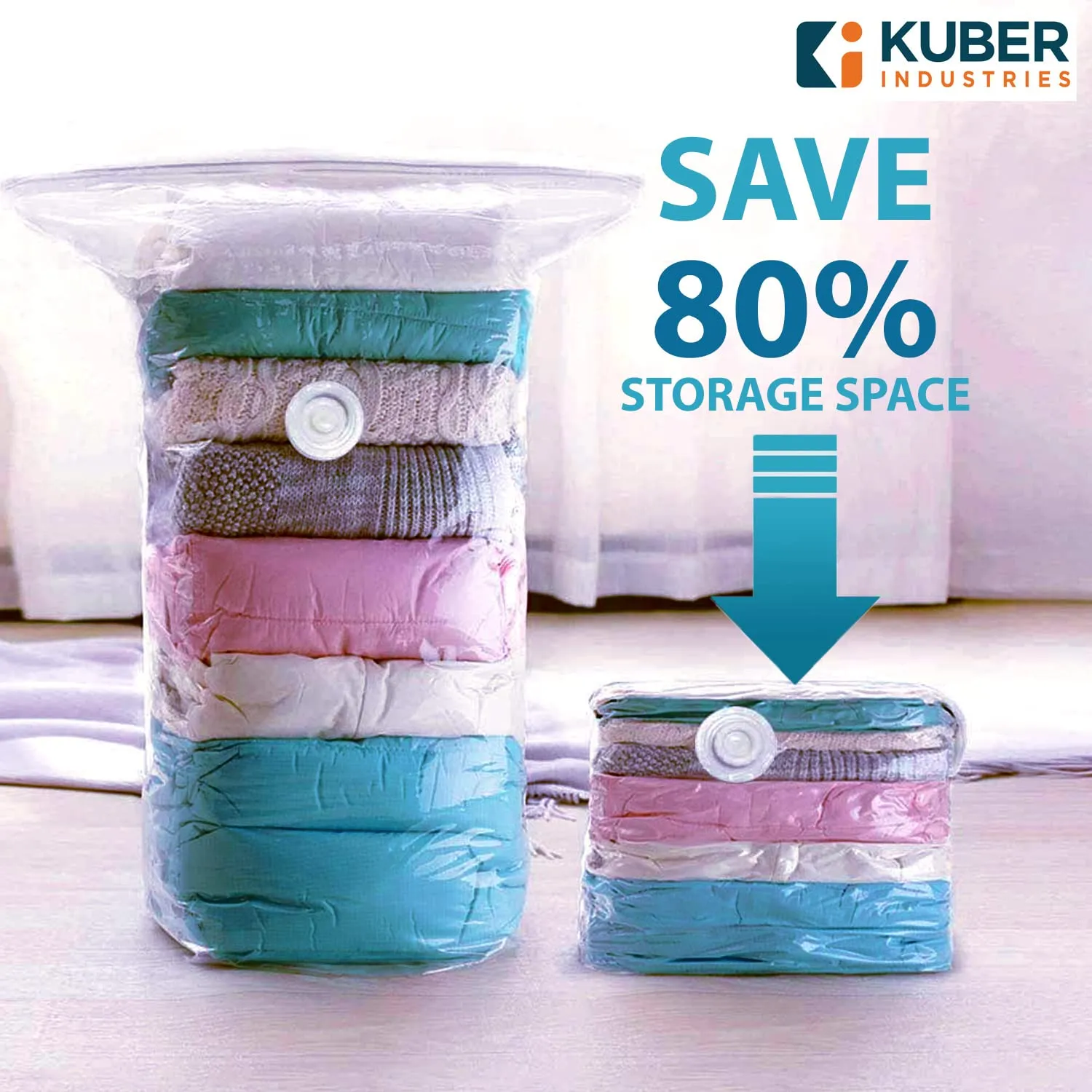 Kuber Industries Vacuum Storage Bags|Space Saver Bags|Travel Vacuum Storage Seal Bags for Comforters Blankets Clothes Pillows With Hand Pump,50x60 cm,Pack of 4 (Transparent)