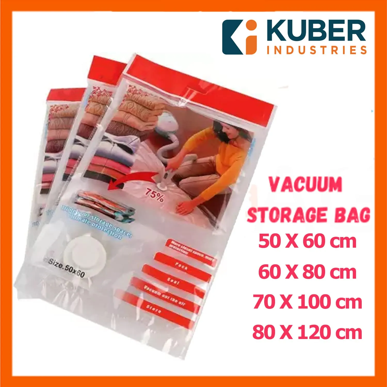 Kuber Industries Vacuum Storage Bags|Space Saver Bags|Travel Vacuum Storage Seal Bags for Comforters Blankets Clothes Pillows With Hand Pump,50x60 cm,Pack of 4 (Transparent)