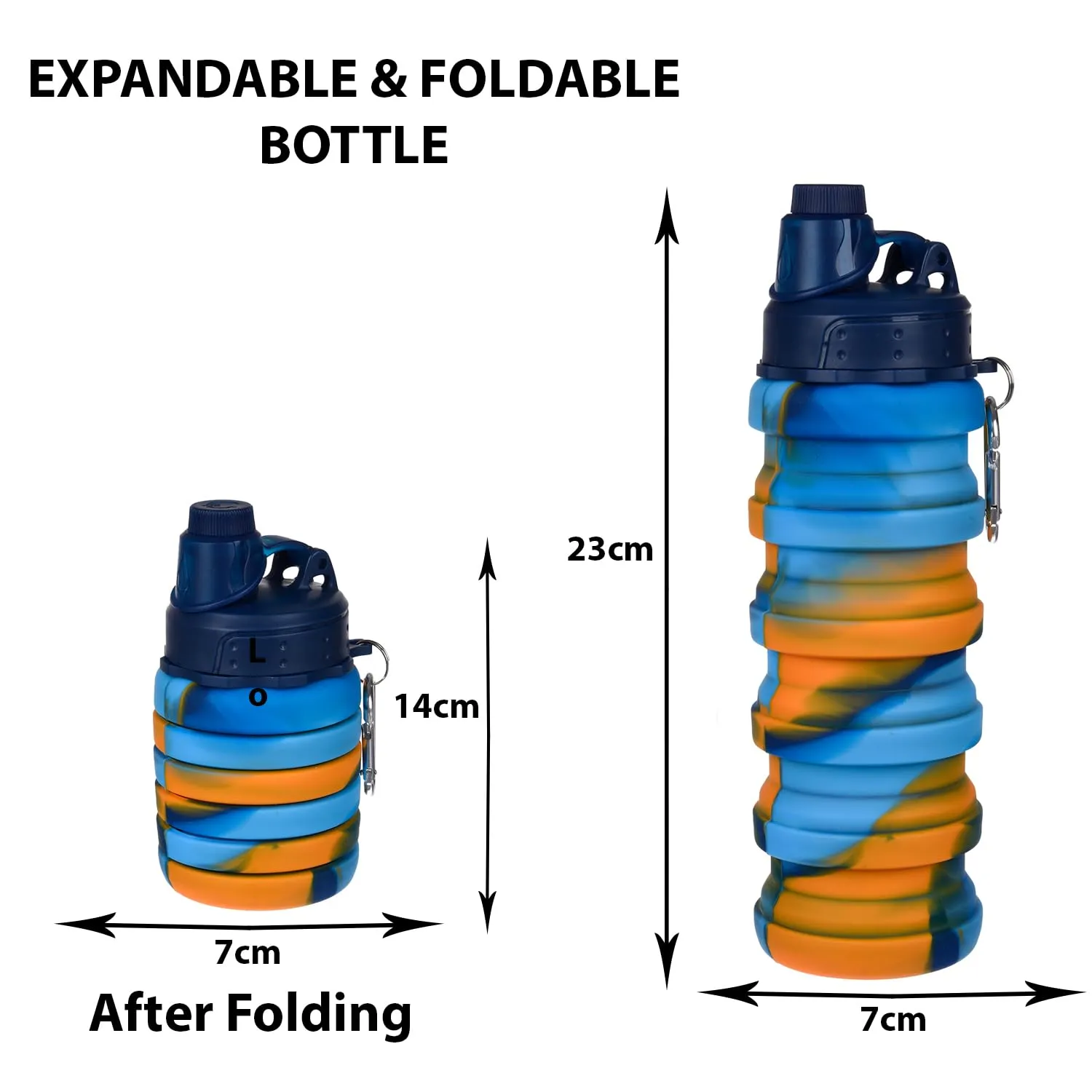 Kuber Industries Water Bottle | Silicone School Water Bottle | Expandable Water Bottle | Folding Water Bottle | Gym Water Bottle | Sports Water Bottle | 500 ML | Blue