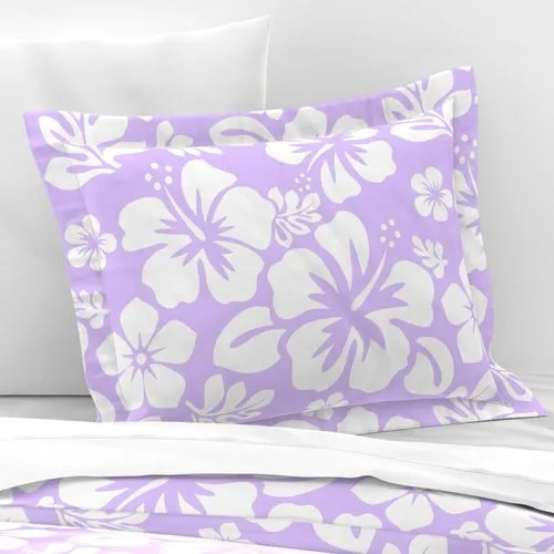 Lavender Hawaiian Flowers on White Pillow Sham with Flanged Edge