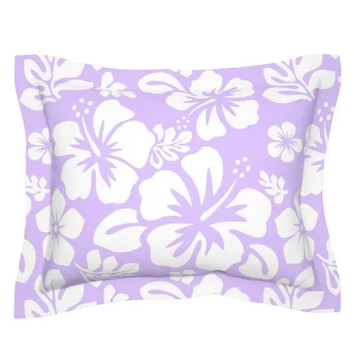 Lavender Hawaiian Flowers on White Pillow Sham with Flanged Edge