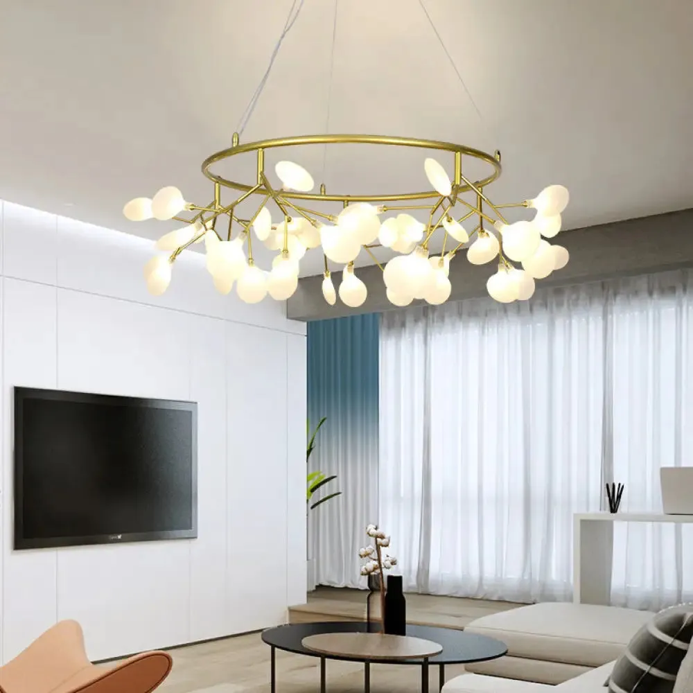 Leaf-Shaped Pendant Lamp: Modern Acrylic Living Room Chandelier in Black/Gold, 31.5"/35.5" W