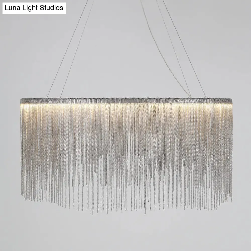 LED Chain Fringe Chandelier - Modern Metal Pendant Light for Living Room