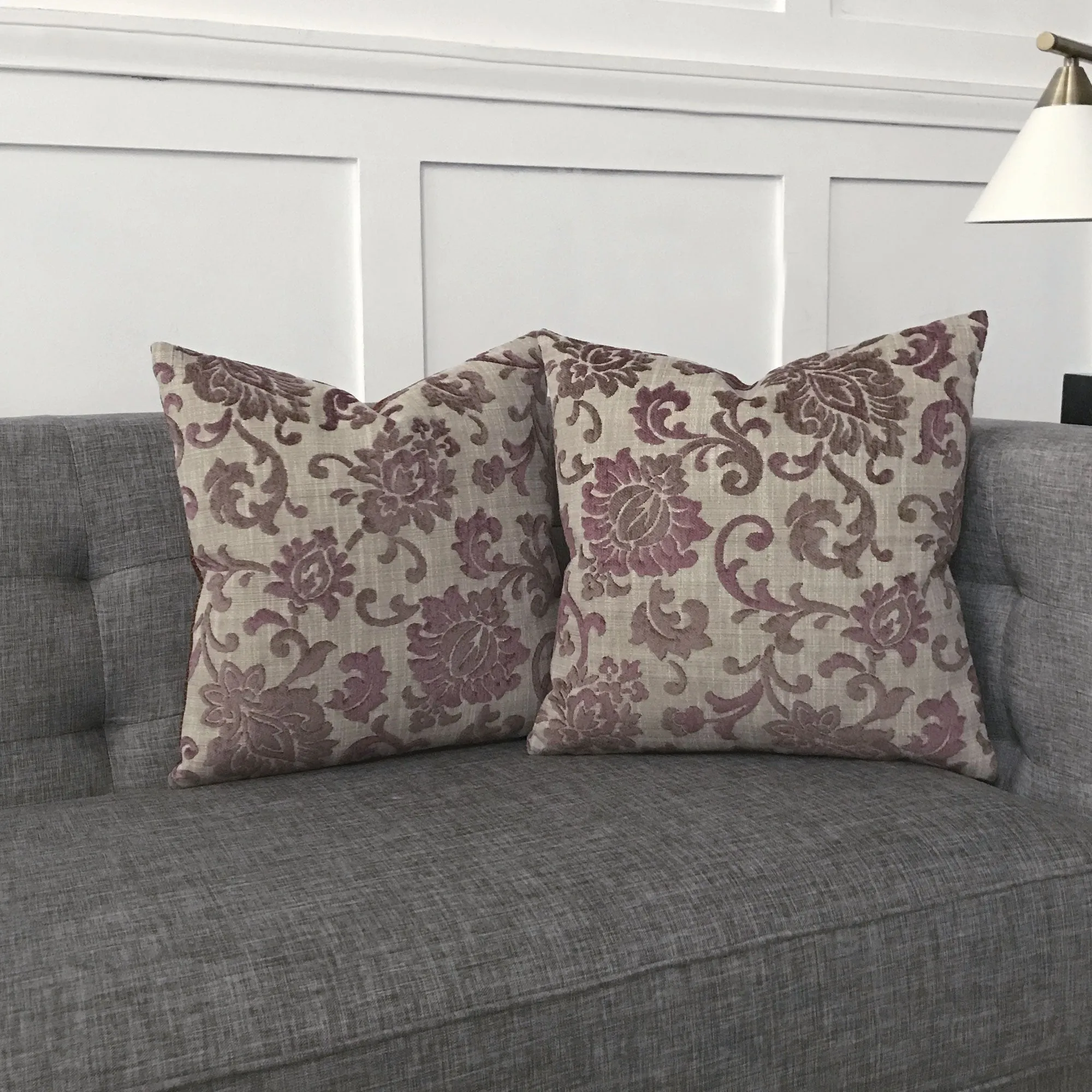 Lilac Velvet Floral Jacquard Throw Pillow Cover 20x20