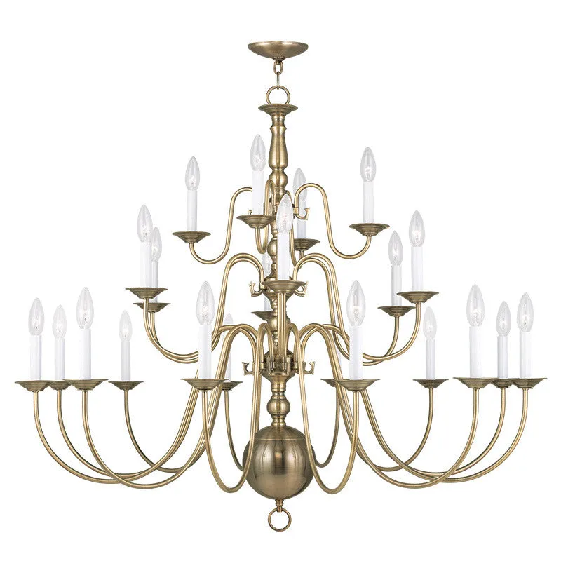 Livex Williamsburgh 22 Light Antique Brass Chandelier - C185-5015-01