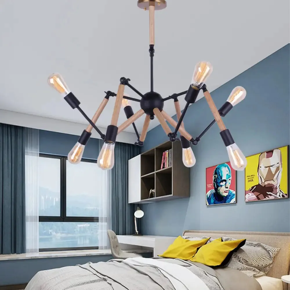 Lodge Style Chandelier Lighting - Adjustable Arm, 6/8 Heads, Wood and Metal Ceiling Fixture