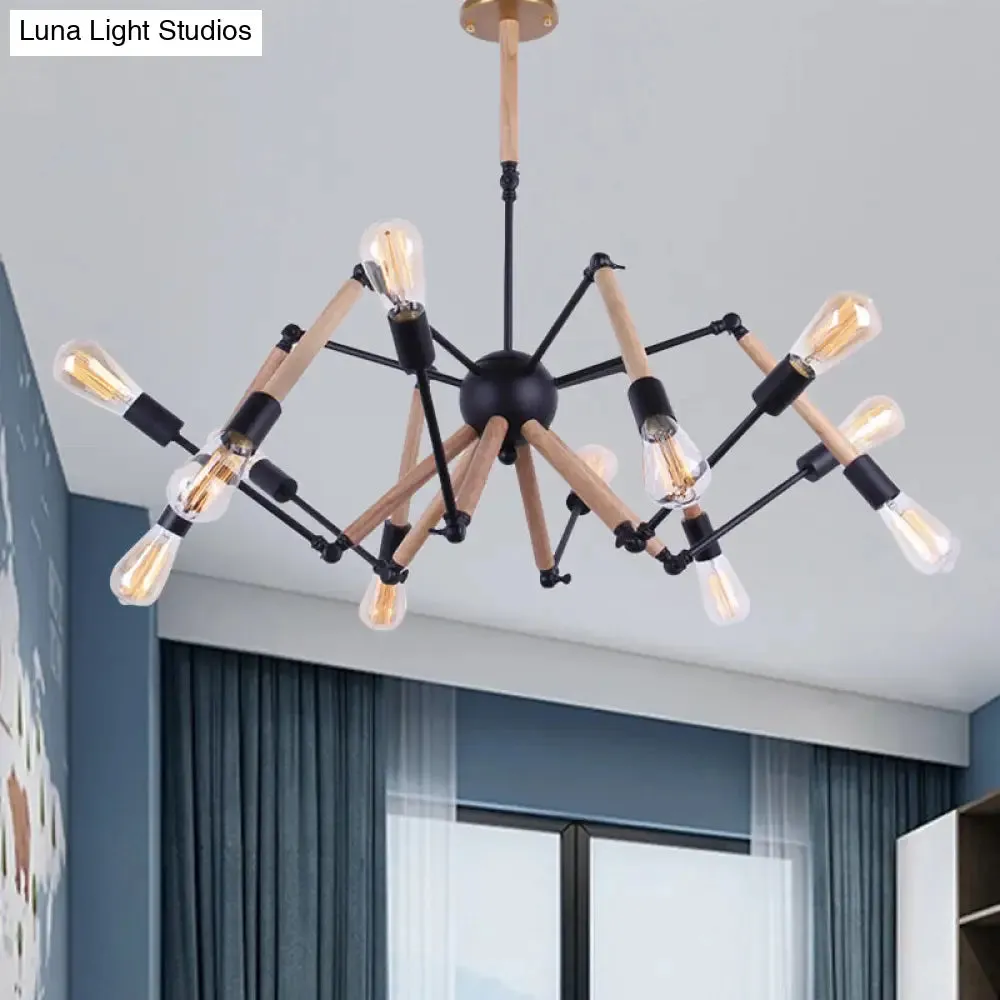 Lodge Style Chandelier Lighting - Adjustable Arm, 6/8 Heads, Wood and Metal Ceiling Fixture