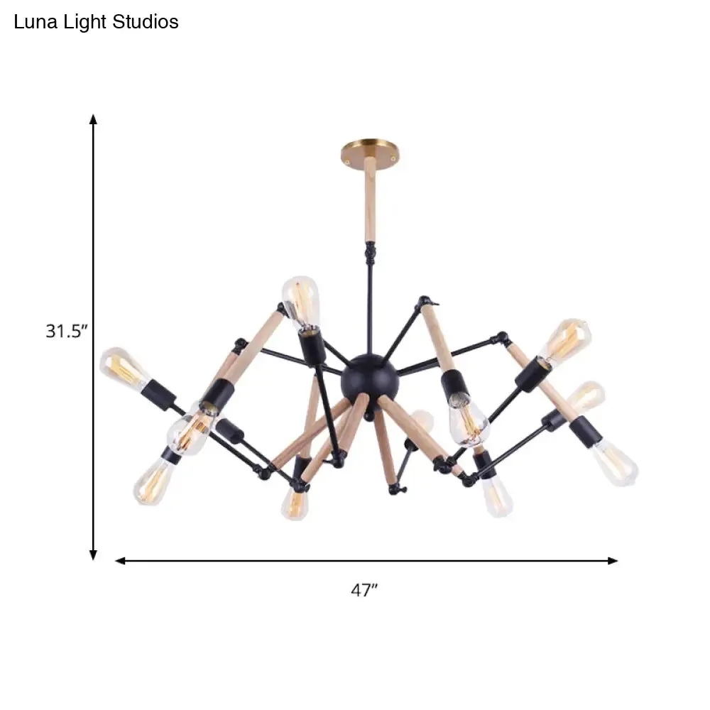 Lodge Style Chandelier Lighting - Adjustable Arm, 6/8 Heads, Wood and Metal Ceiling Fixture