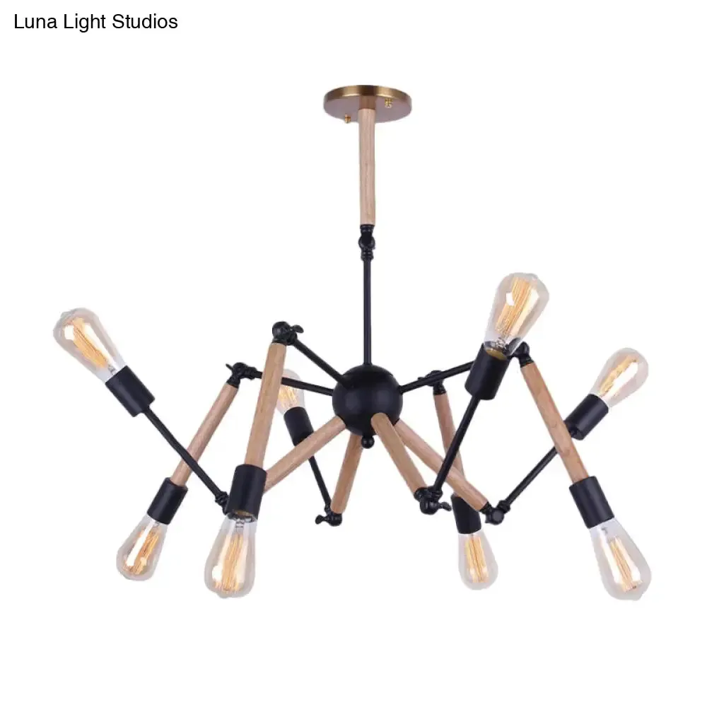 Lodge Style Chandelier Lighting - Adjustable Arm, 6/8 Heads, Wood and Metal Ceiling Fixture