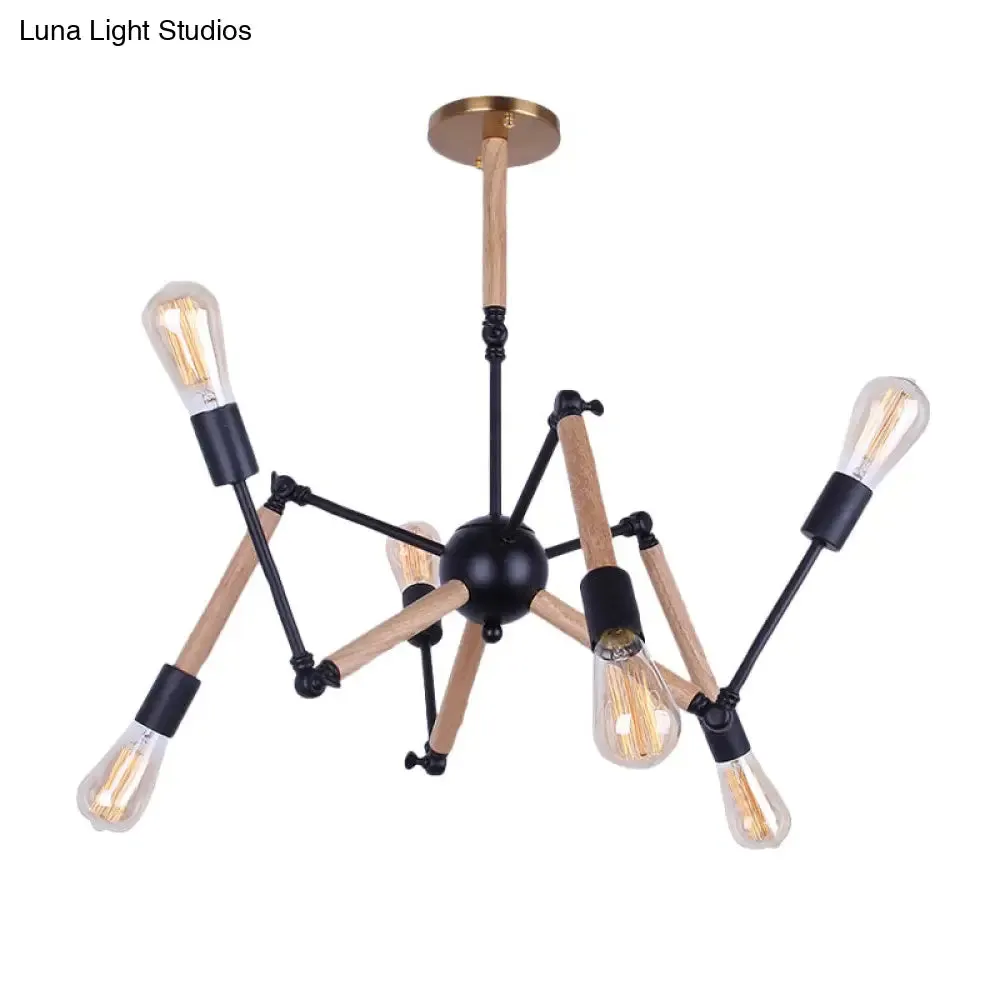 Lodge Style Chandelier Lighting - Adjustable Arm, 6/8 Heads, Wood and Metal Ceiling Fixture