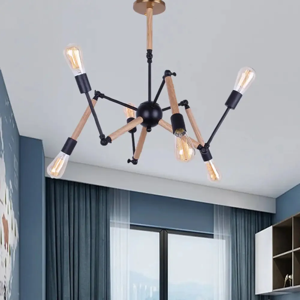 Lodge Style Chandelier Lighting - Adjustable Arm, 6/8 Heads, Wood and Metal Ceiling Fixture