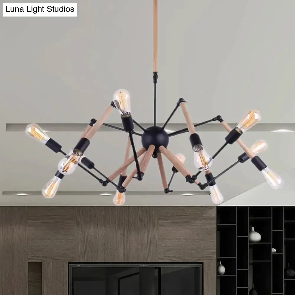 Lodge Style Chandelier Lighting - Adjustable Arm, 6/8 Heads, Wood and Metal Ceiling Fixture