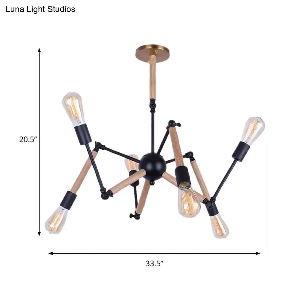 Lodge Style Chandelier Lighting - Adjustable Arm, 6/8 Heads, Wood and Metal Ceiling Fixture