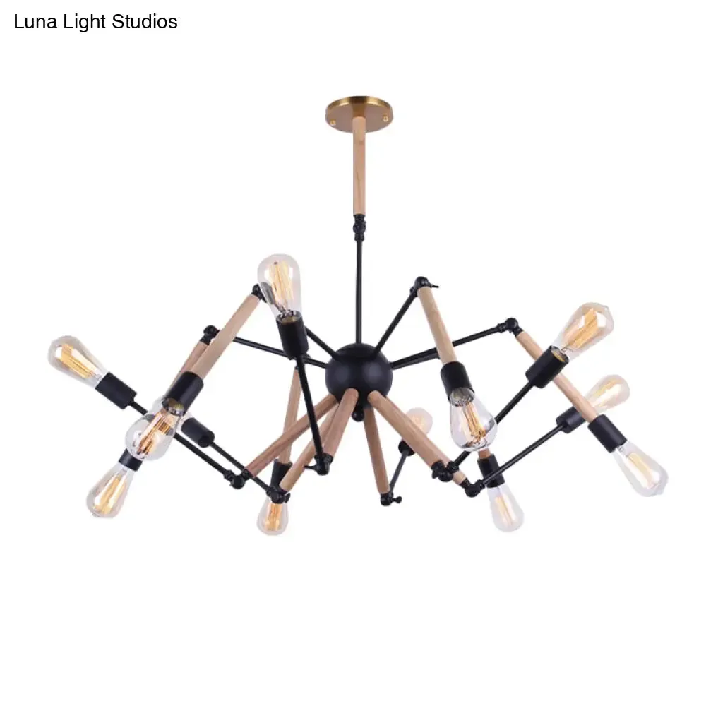 Lodge Style Chandelier Lighting - Adjustable Arm, 6/8 Heads, Wood and Metal Ceiling Fixture