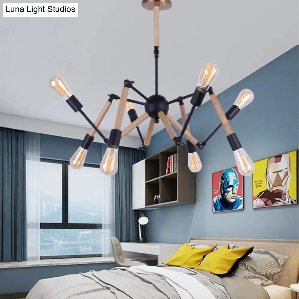 Lodge Style Chandelier Lighting - Adjustable Arm, 6/8 Heads, Wood and Metal Ceiling Fixture