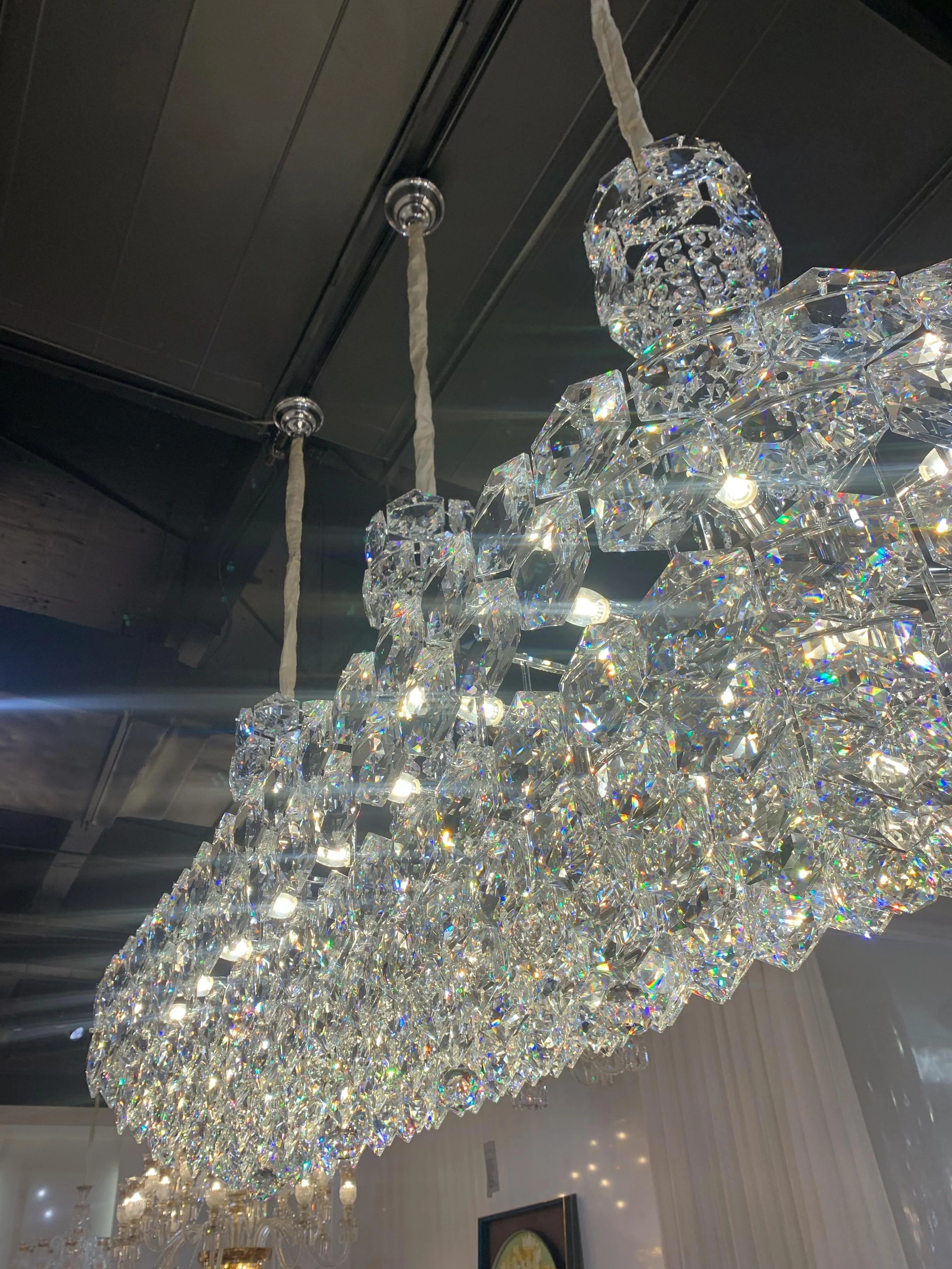 Luxury Linear Hexagonal Crystal Chandelier for Dining Room